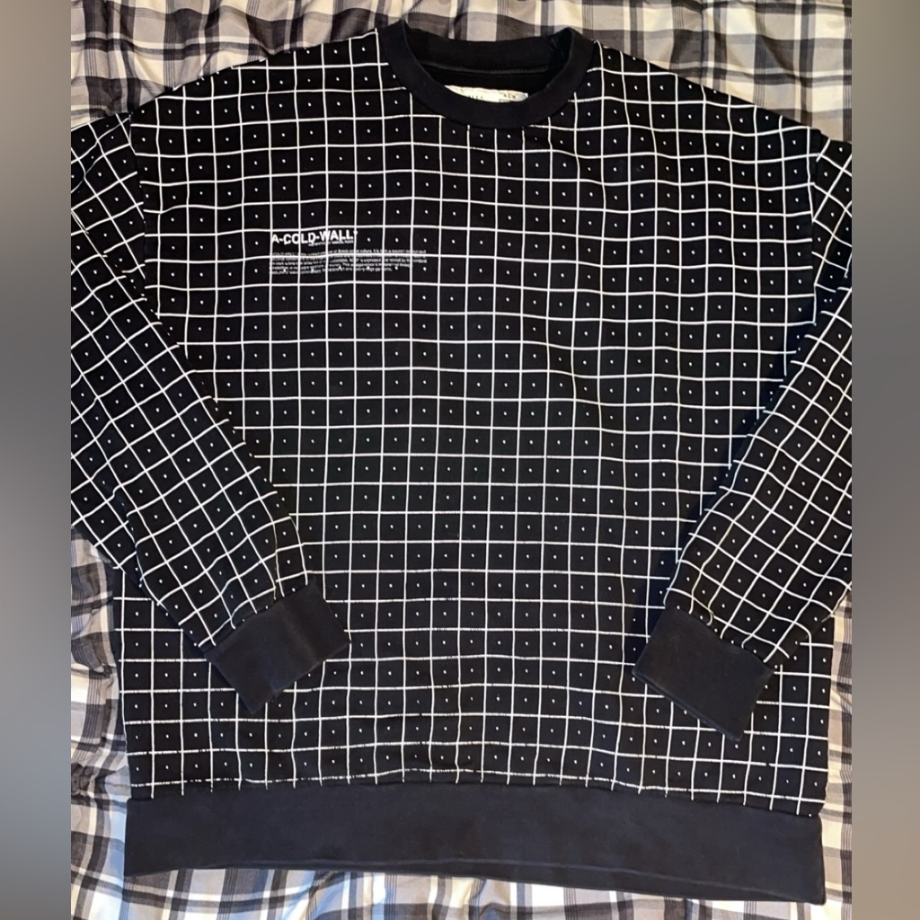 A-Cold-Wall* Black Grid Print Crewneck Sweater Size Large